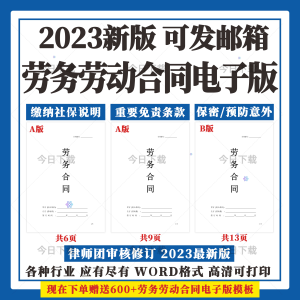 新版劳务劳动合同模板范本招聘员工雇佣聘用工协议劳务派遣电子版
